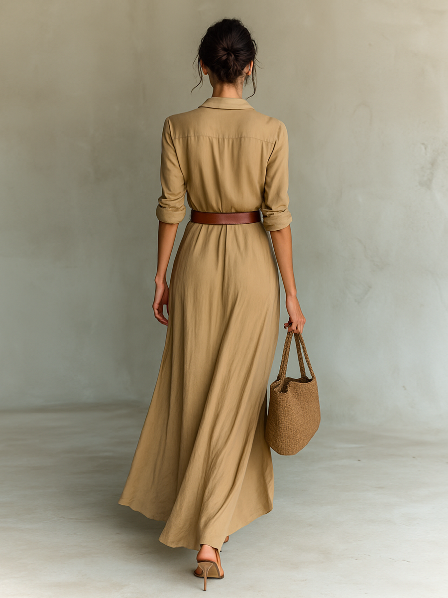 Vestido largo con escote y cinturón incluido